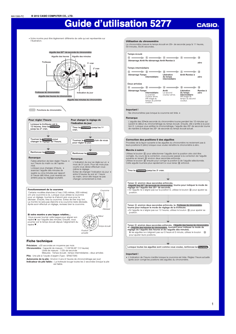 Page 1 de la notice Manuel utilisateur Casio GAC-100-1AER