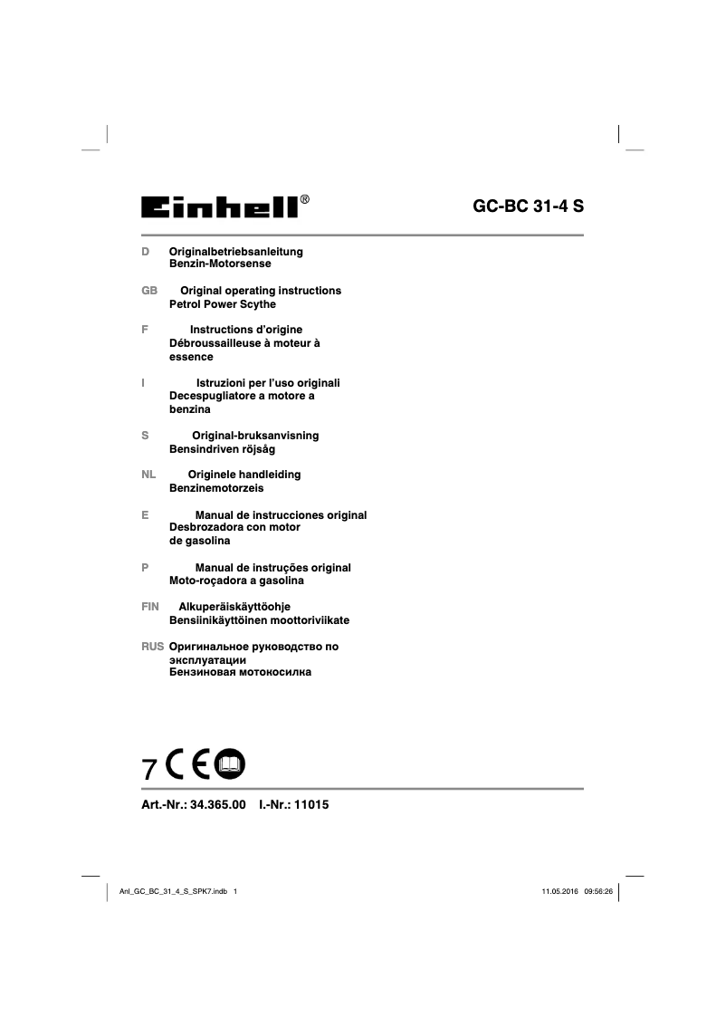 Page 1 de la notice Manuel utilisateur Einhell GC-BC 31-4 S