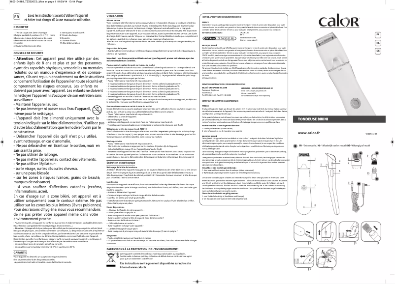 Page n°1 - Manuel utilisateur Calor Bikini Expertise TZ5025C0