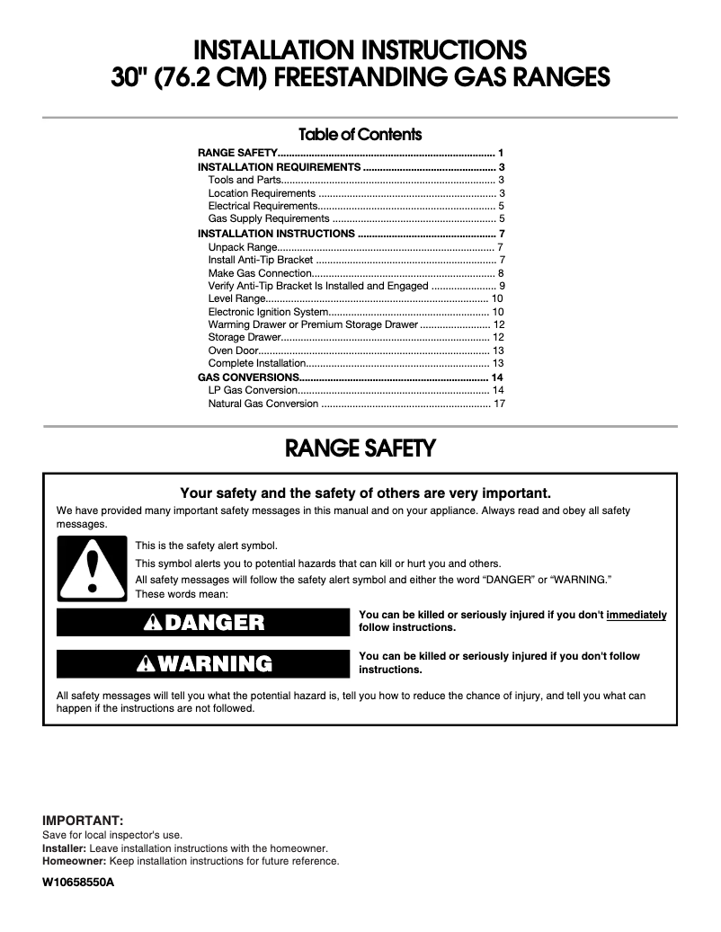 Page 1 de la notice Guide d'installation Whirlpool WFG515S0ES