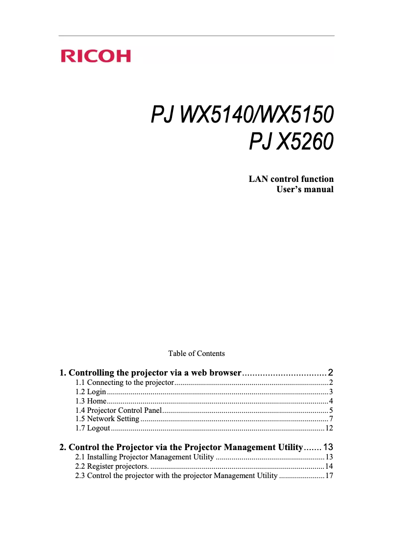 Page 1 de la notice Manuel utilisateur Ricoh PJ X5360N