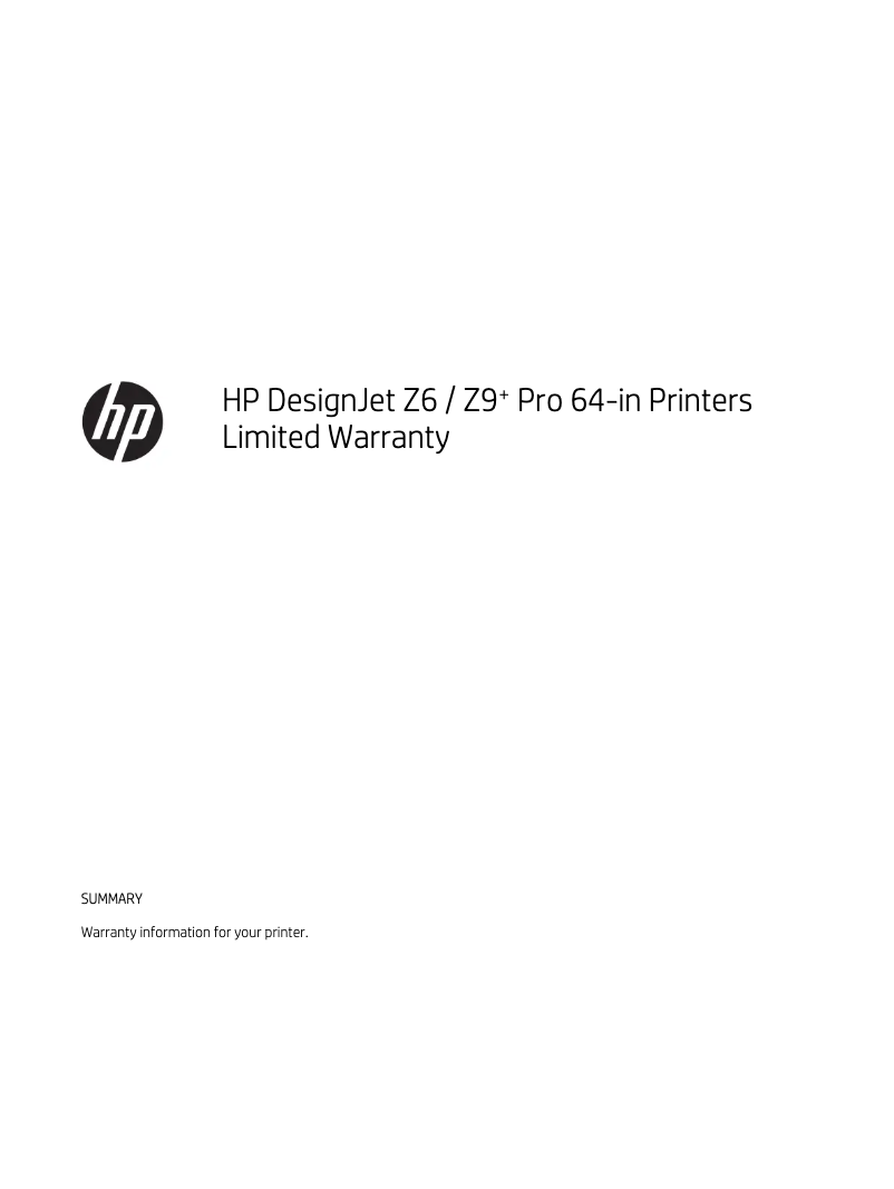 Page 1 de la notice Informations de garantie HP DesignJet Z6