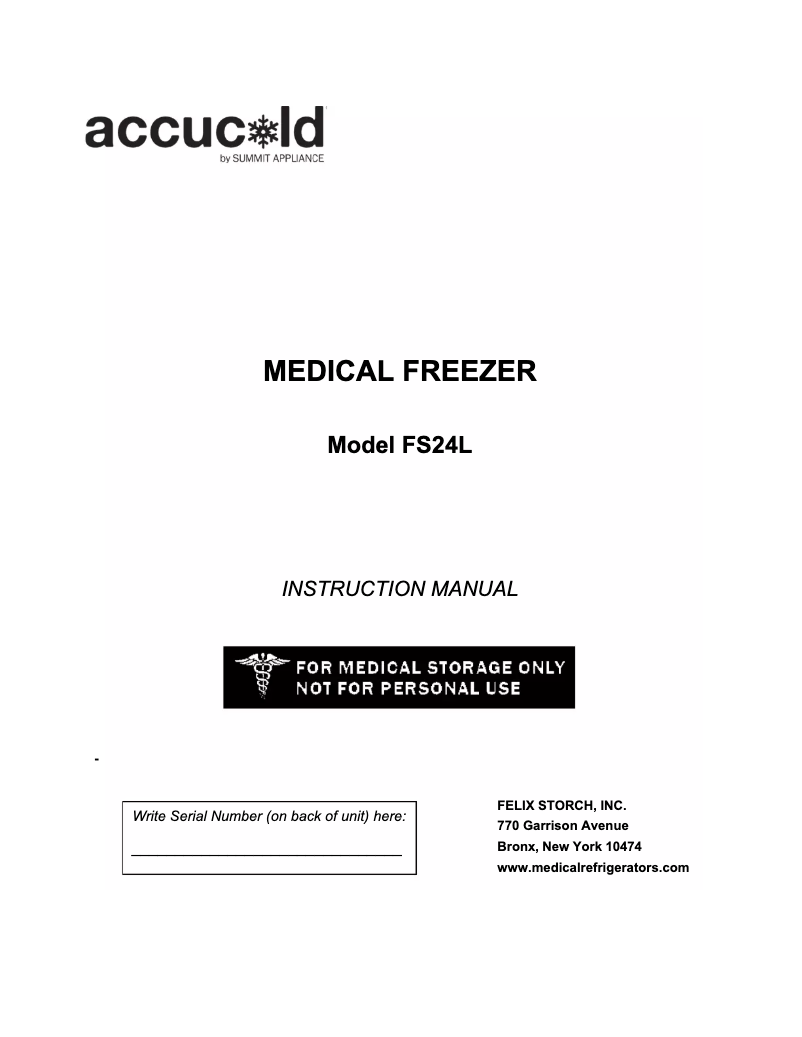 Page 1 de la notice Guide d'installation Summit Accucold FS24L7