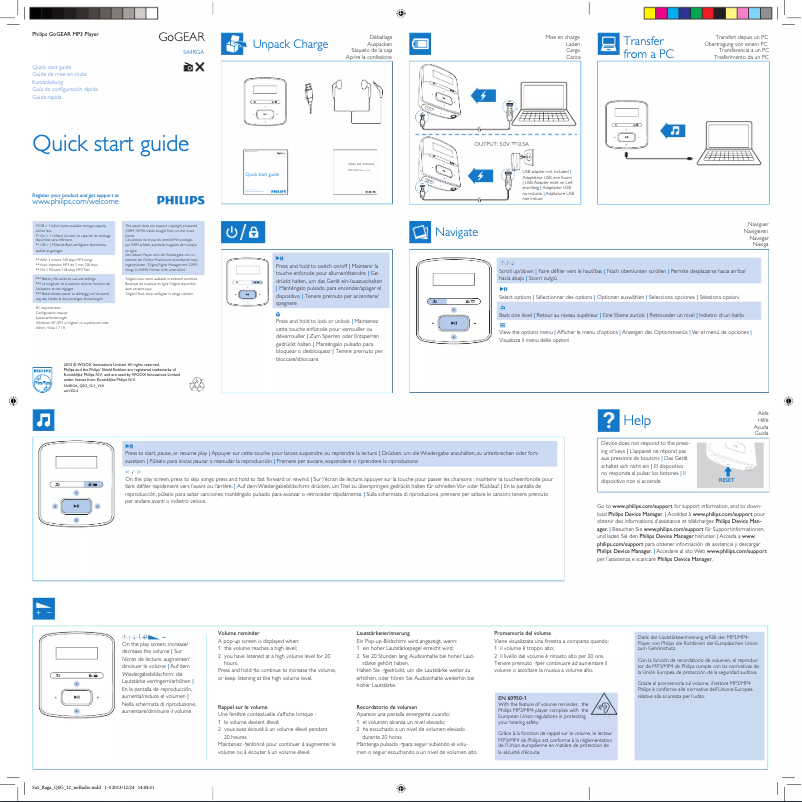 Page 1 de la notice Manuel utilisateur Philips GoGear Raga SA4RGA02