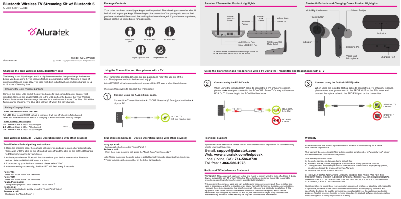 Page 1 de la notice Manuel utilisateur Aluratek ABCTWSKIT