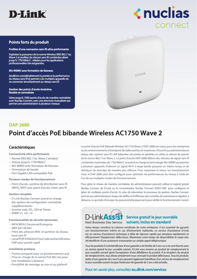 Page 1 de la notice Fiche technique D-Link DAP-2680