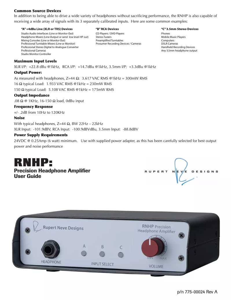Page 1 de la notice Manuel utilisateur Rupert Neve Designs RNHP Precision