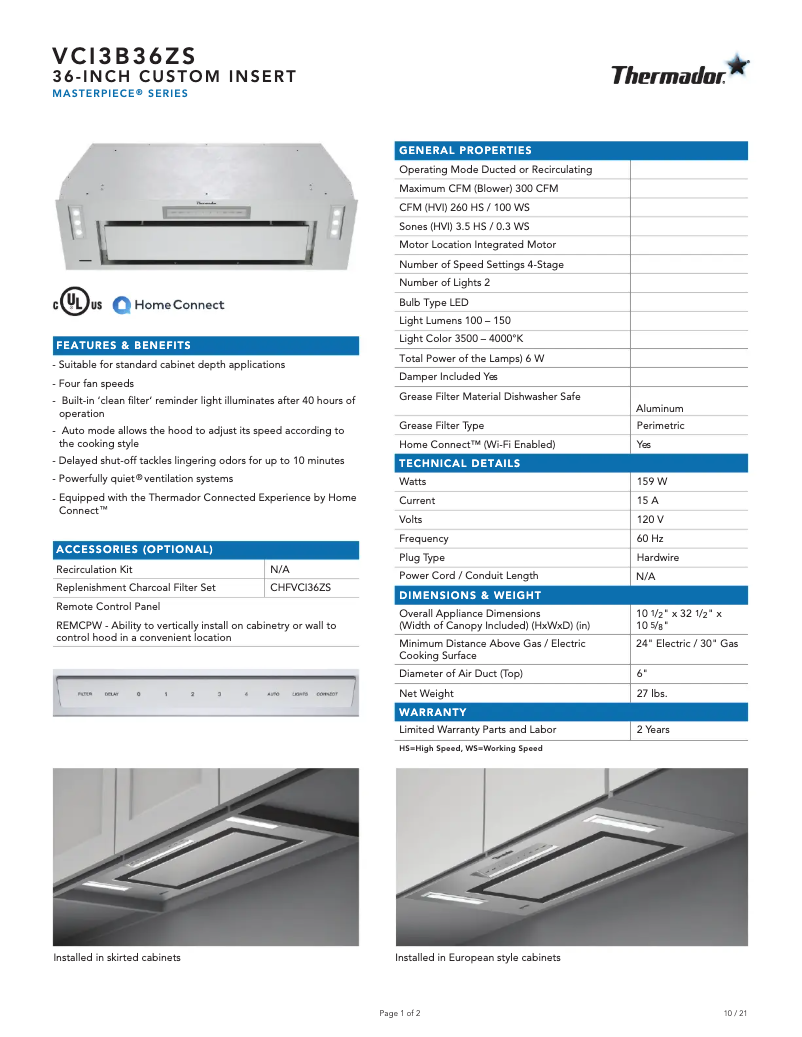 Page n°1 - Fiche technique Thermador VCI3B36ZS