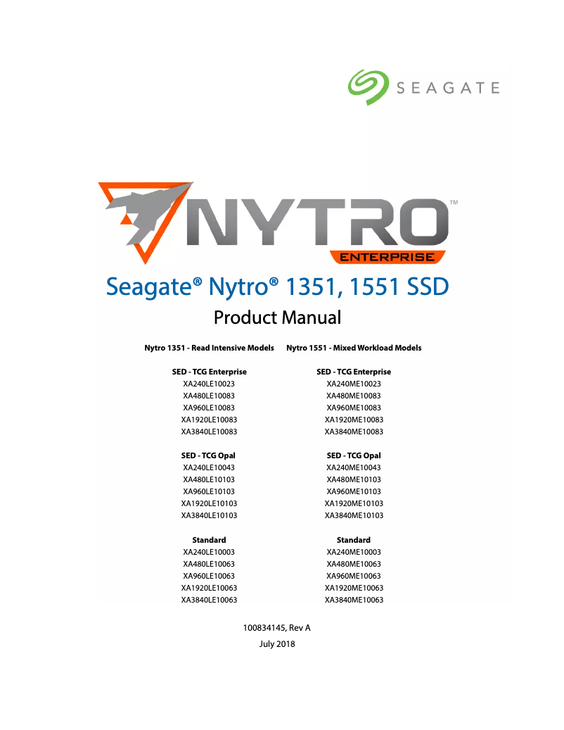 Page 1 de la notice Manuel utilisateur Seagate Nytro 1551