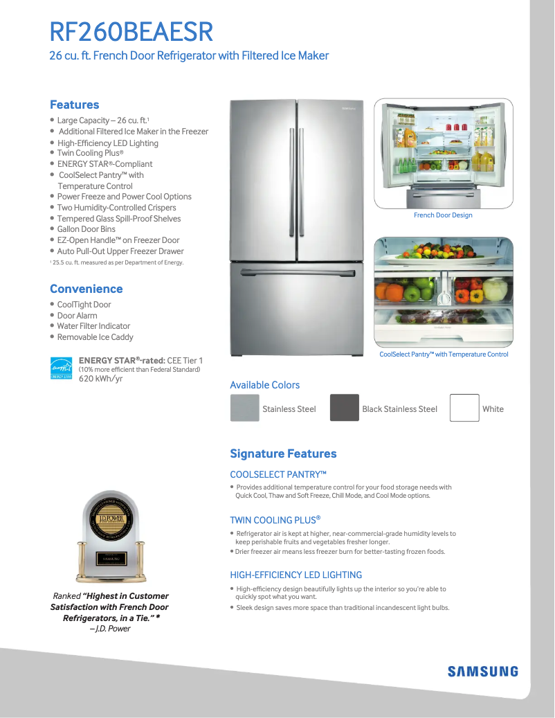 Page 1 de la notice Fiche technique Samsung RF260BEAE