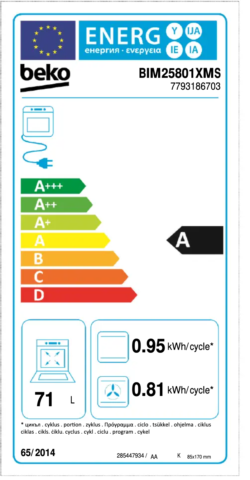 Page n°1 - Label énergétique Beko BIM25801XMS