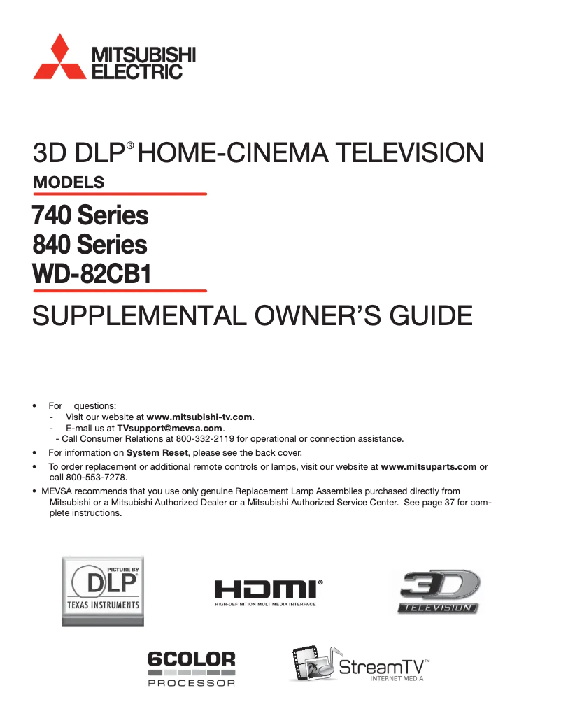 Page 1 de la notice Manuel utilisateur Mitsubishi WD-92840