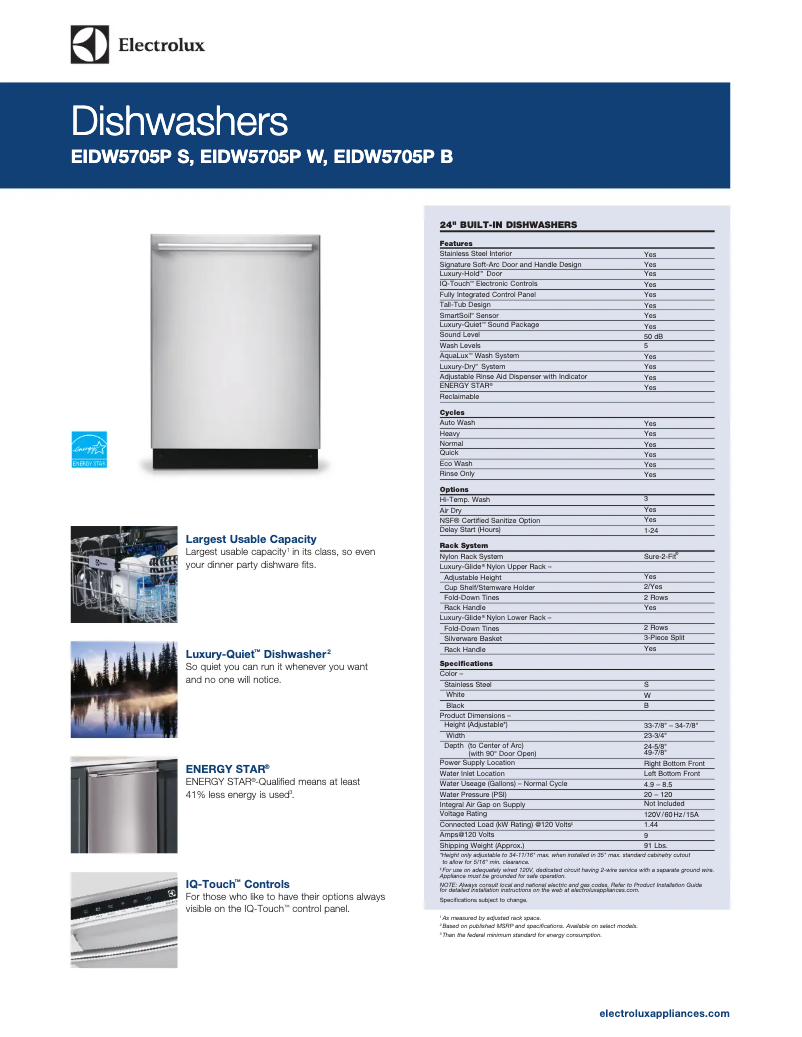 Page n°1 - Fiche technique Electrolux EIDW5705PB