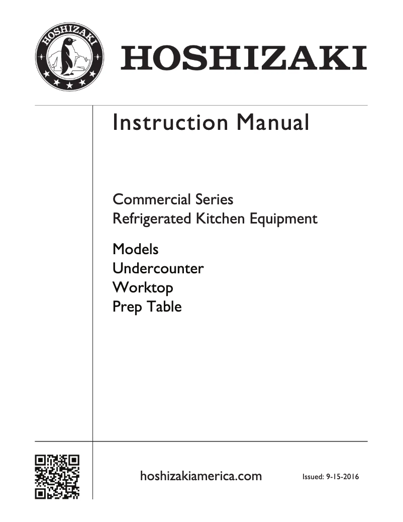 Page n°1 - Manuel d'utilisation et d'entretien Hoshizaki CRMR27-WD