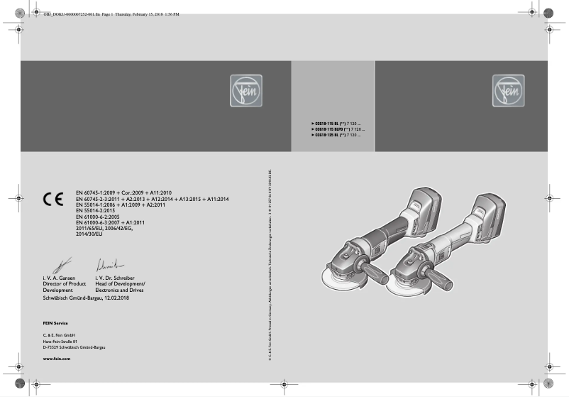 Página 1 del manual Manual de usuario Fein CCG 18-115 BL Select