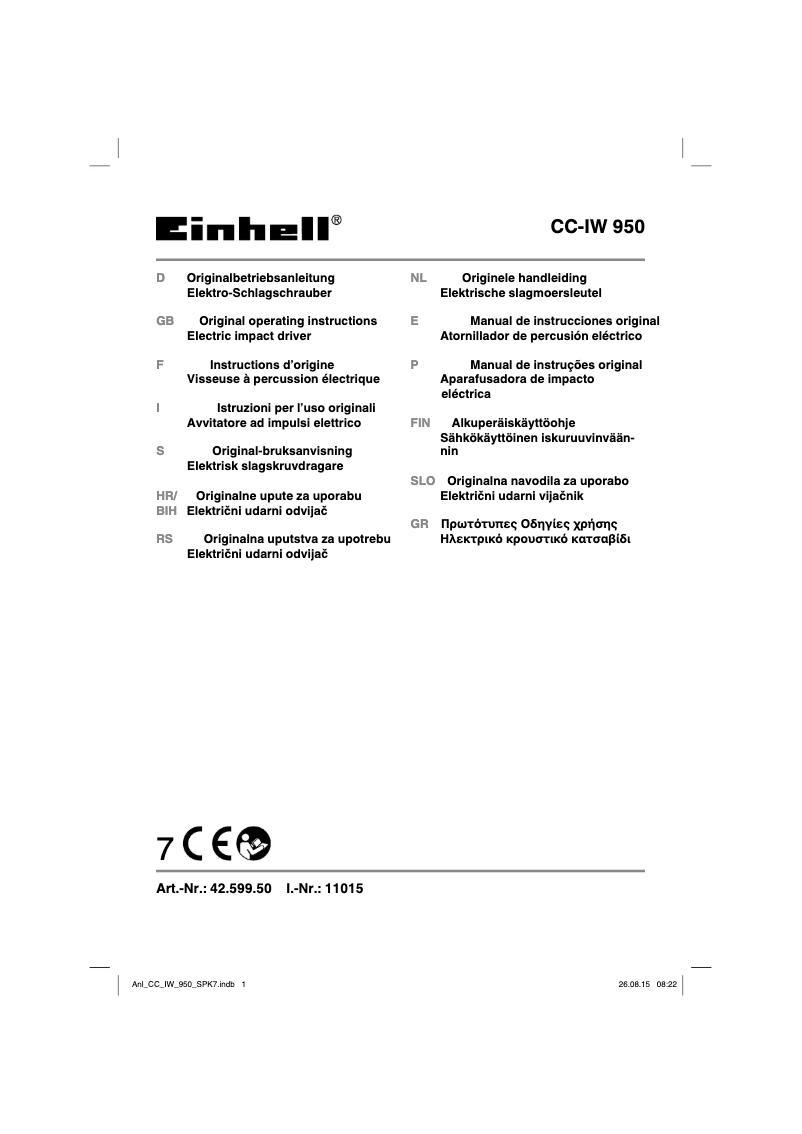 Page n°1 - Manuel utilisateur Einhell CC-IW 950