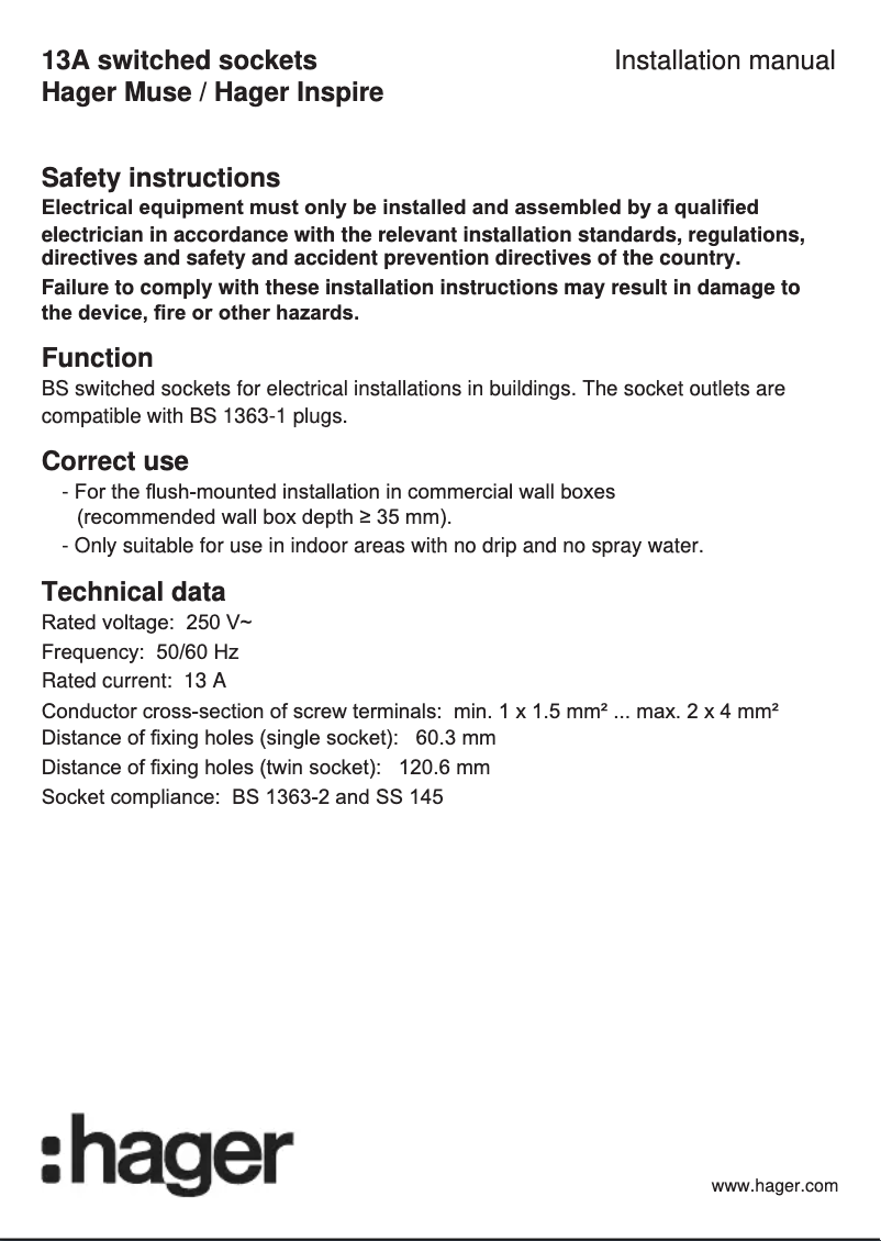 Page n°1 - Manuel utilisateur Hager WGCXS213SKB