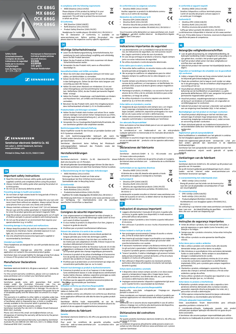 Page 1 de la notice Manuel utilisateur Sennheiser OCX 686G Sport