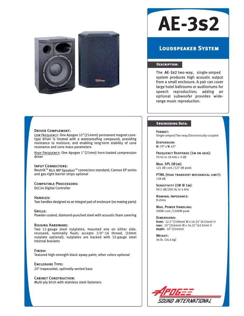 Page 1 de la notice Manuel utilisateur Bogen AE-3s2