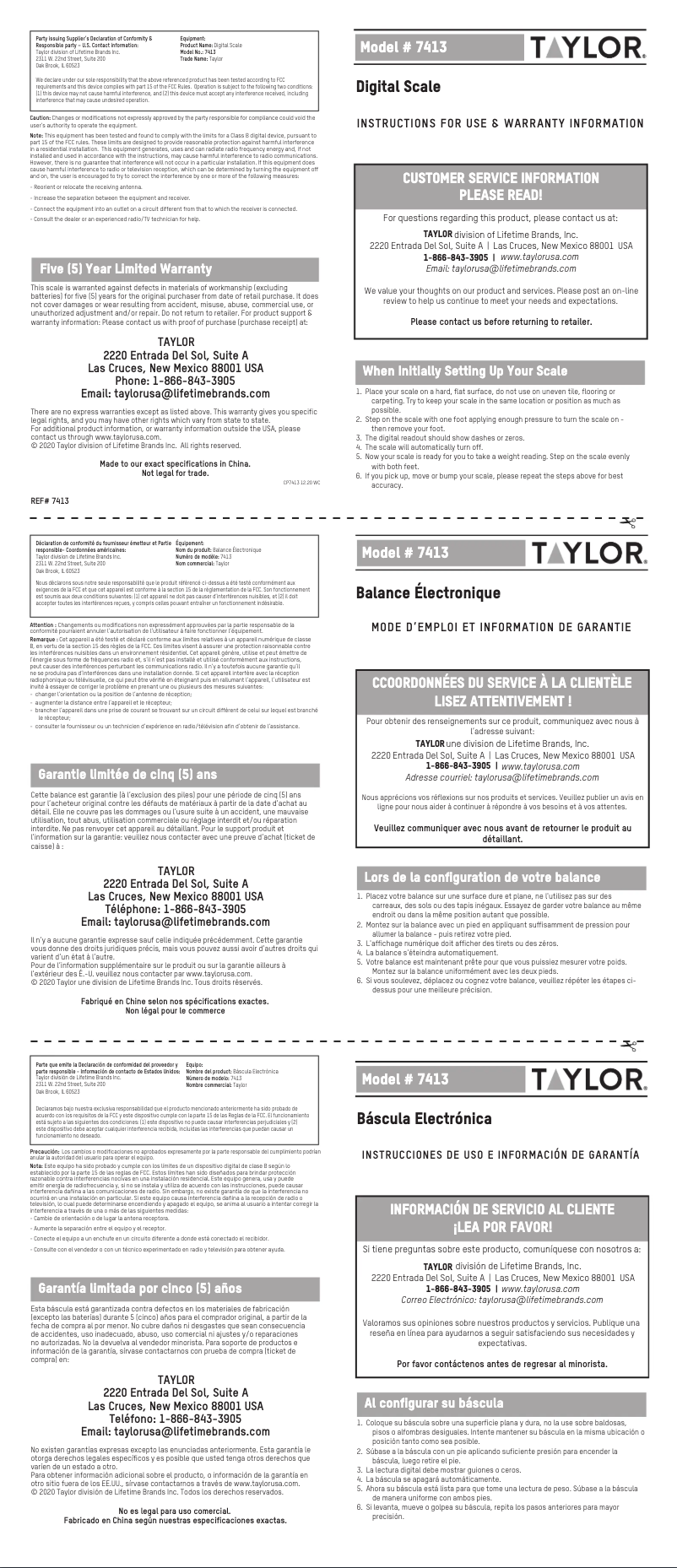 Page n°1 - Manuel utilisateur Taylor 741341033W