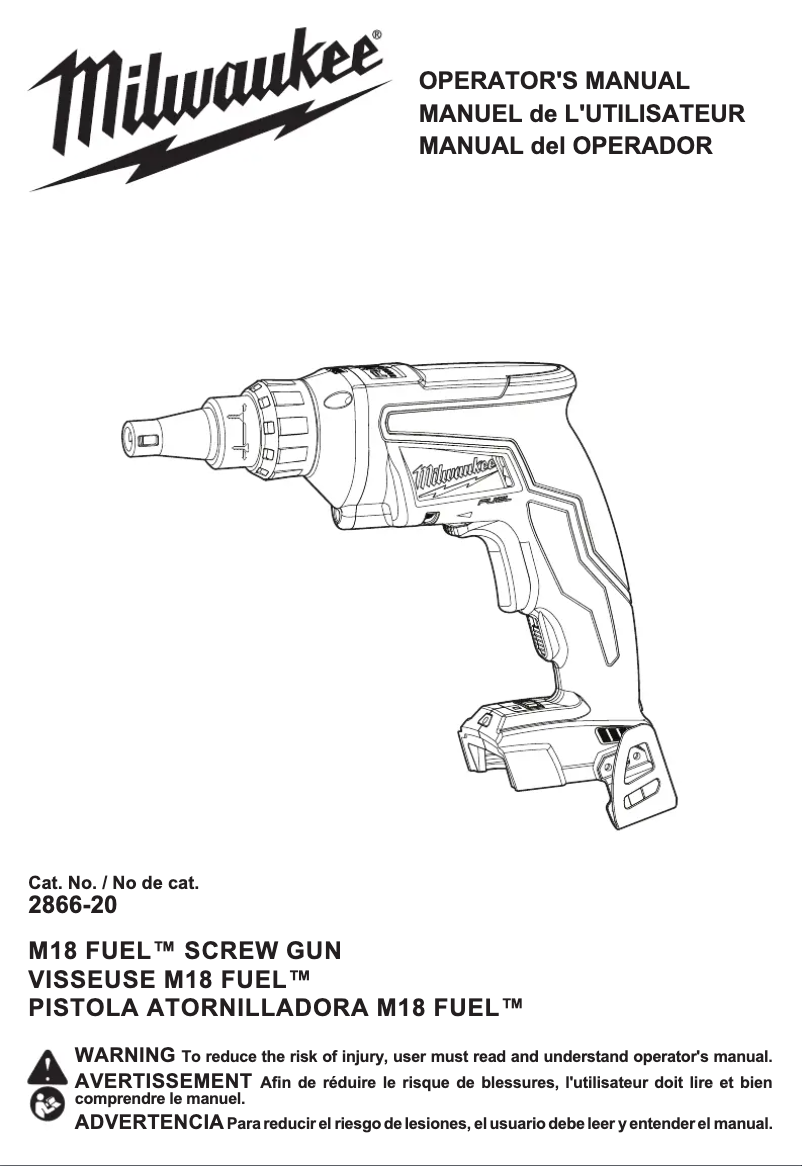Page n°1 - Manuel utilisateur Milwaukee M18 Fuel 2866-22