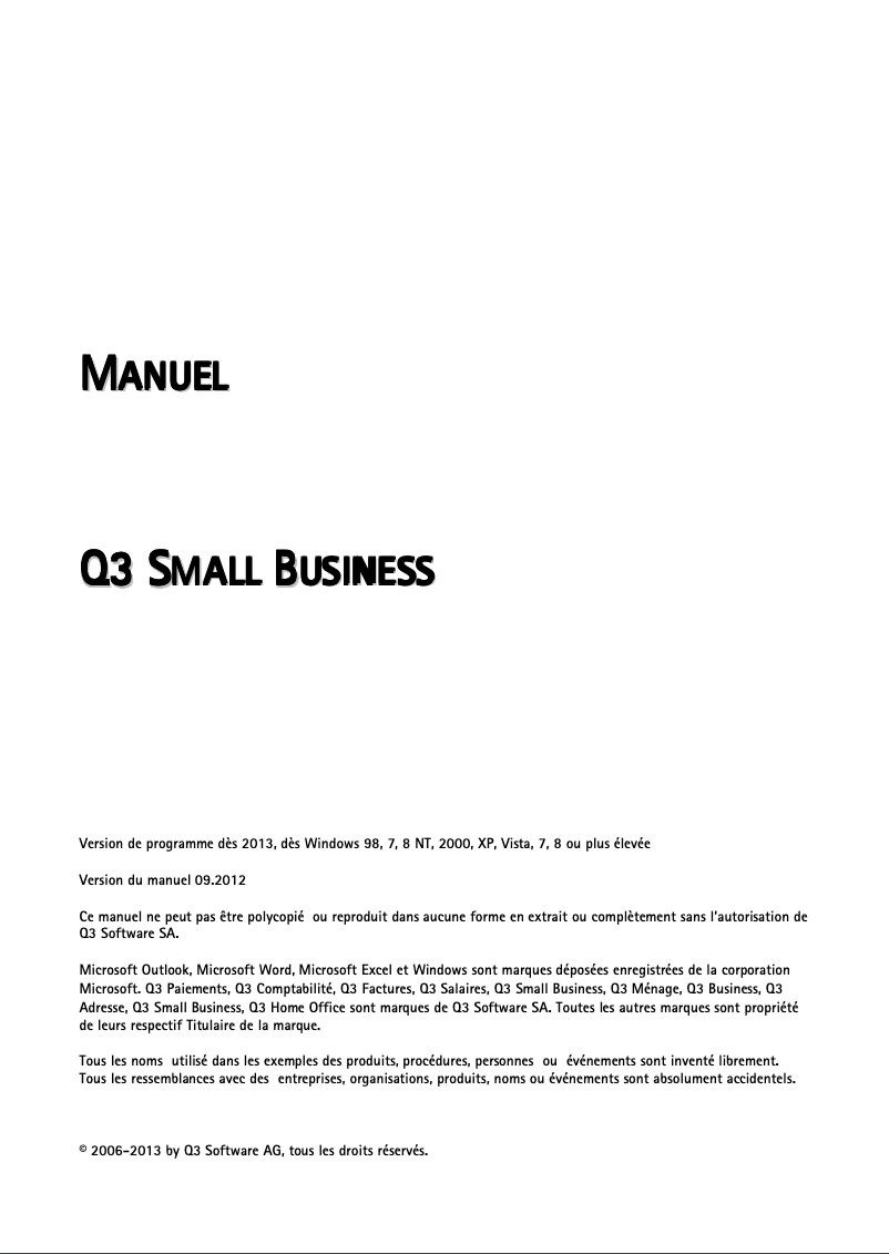 Page 1 de la notice Manuel utilisateur Q3 Software Small Business 2016 Standard