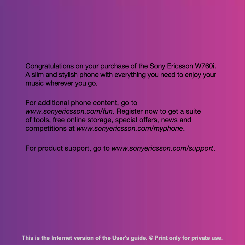 Page 1 de la notice Manuel utilisateur Sony Ericsson W760