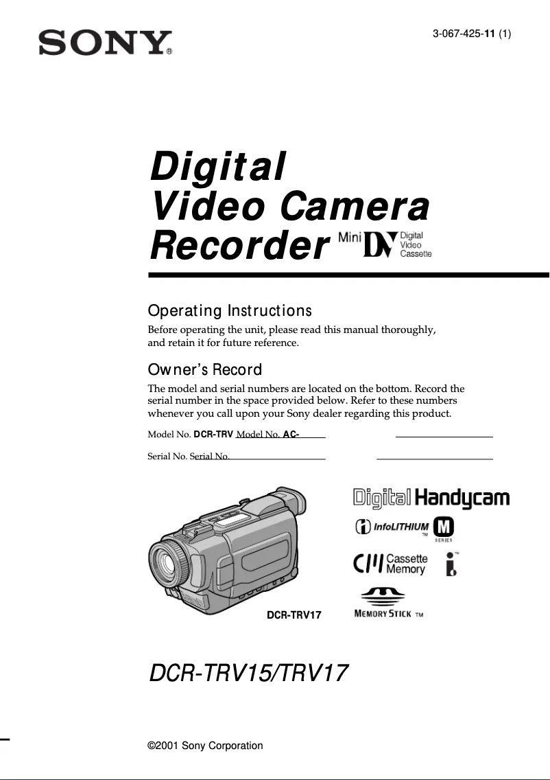 Página 1 del manual Manual de usuario Sony DCR-TRV15