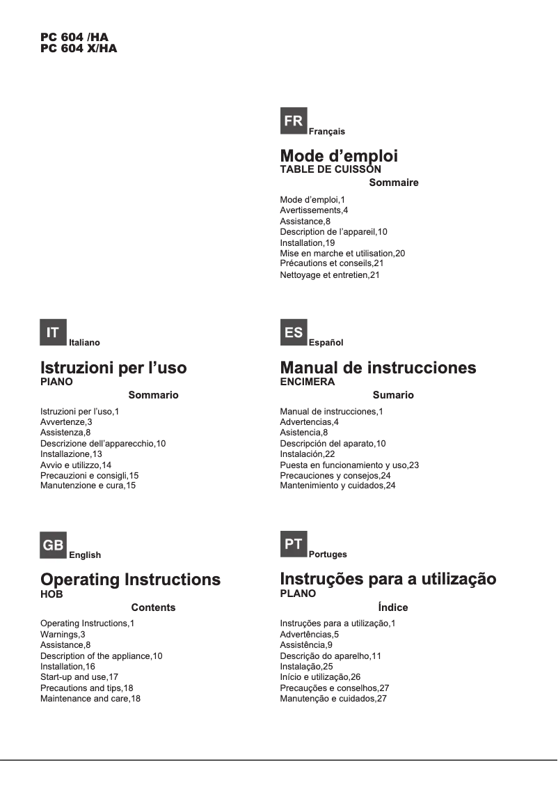Page n°1 - Manuel utilisateur Hotpoint Ariston PC 604 (WH)/HA