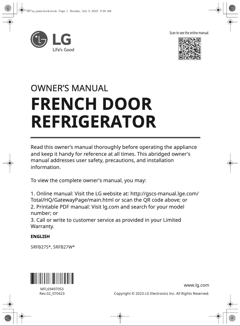 Image de la première page du manuel de l'appareil SRFB27W3