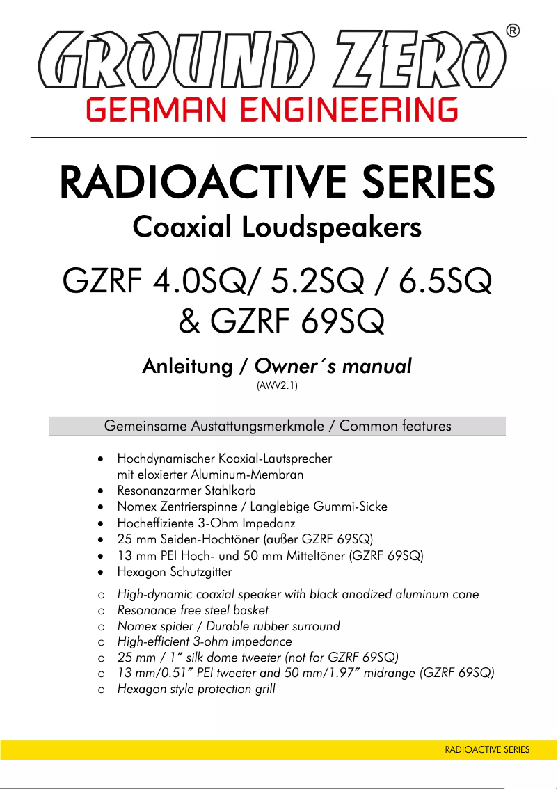 Page 1 de la notice Manuel utilisateur Ground Zero GZRF 5.2SQ