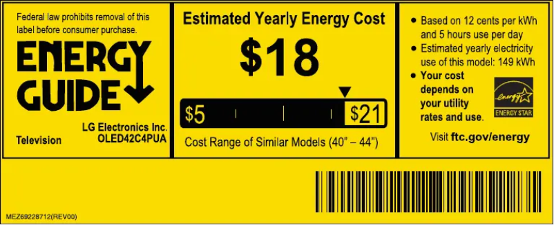 Page 1 de la notice Label énergétique LG OLED42C4PUA
