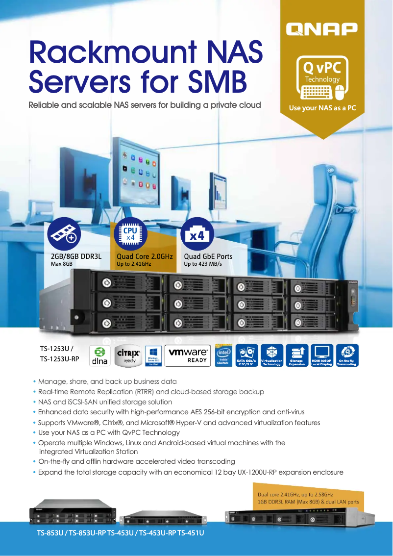 Page 1 de la notice Fiche technique QNAP TS-1253U