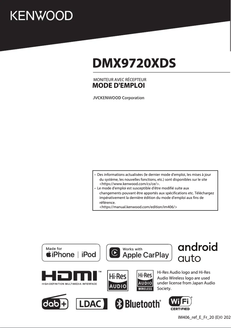 Page n°1 - Manuel utilisateur Kenwood DMX9720XDS