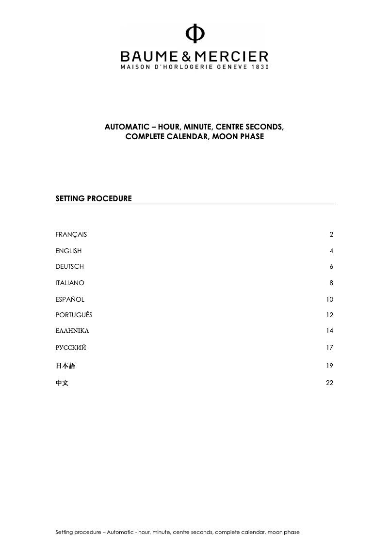 Page n°1 - Manuel utilisateur Baume & Mercier Clifton 10450