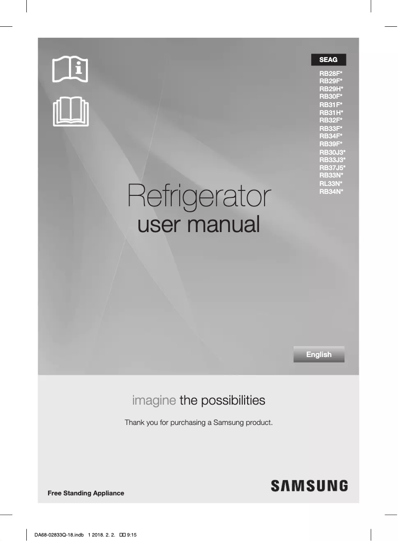 Page 1 de la notice Manuel utilisateur Samsung RB37J5345SS