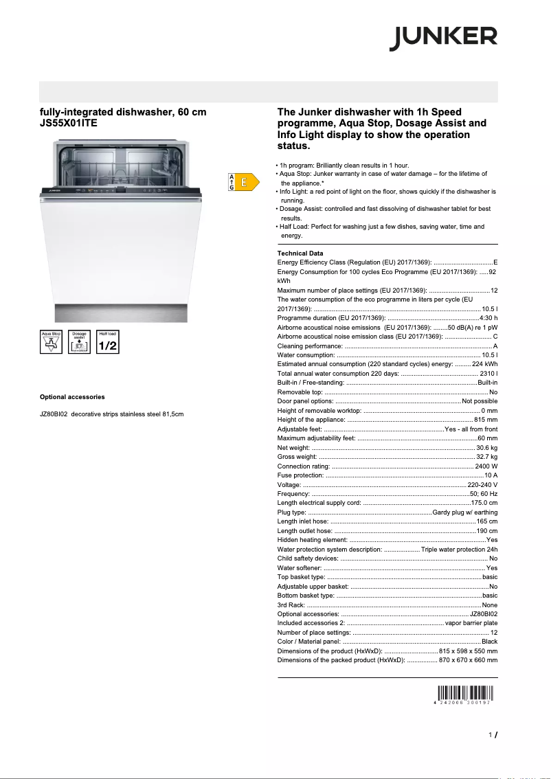 Image de la première page du manuel de l'appareil JS55X01ITE
