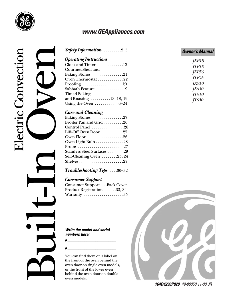 Page 1 de la notice Manuel d'utilisation et d'entretien GE Profile Performance JT950CACC