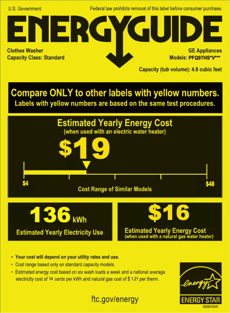 Página 1 del manual Etiqueta energética GE PFQ97HS