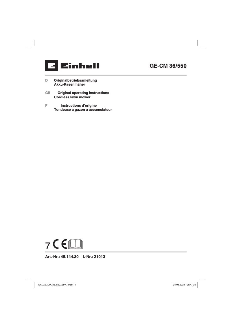 Page 1 de la notice Manuel utilisateur Einhell GE-CM 36/550