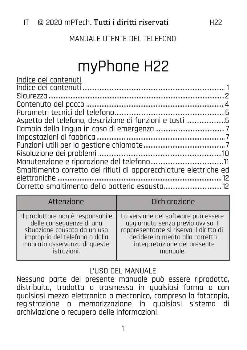 Image de la première page du manuel de l'appareil SOHO Line H22