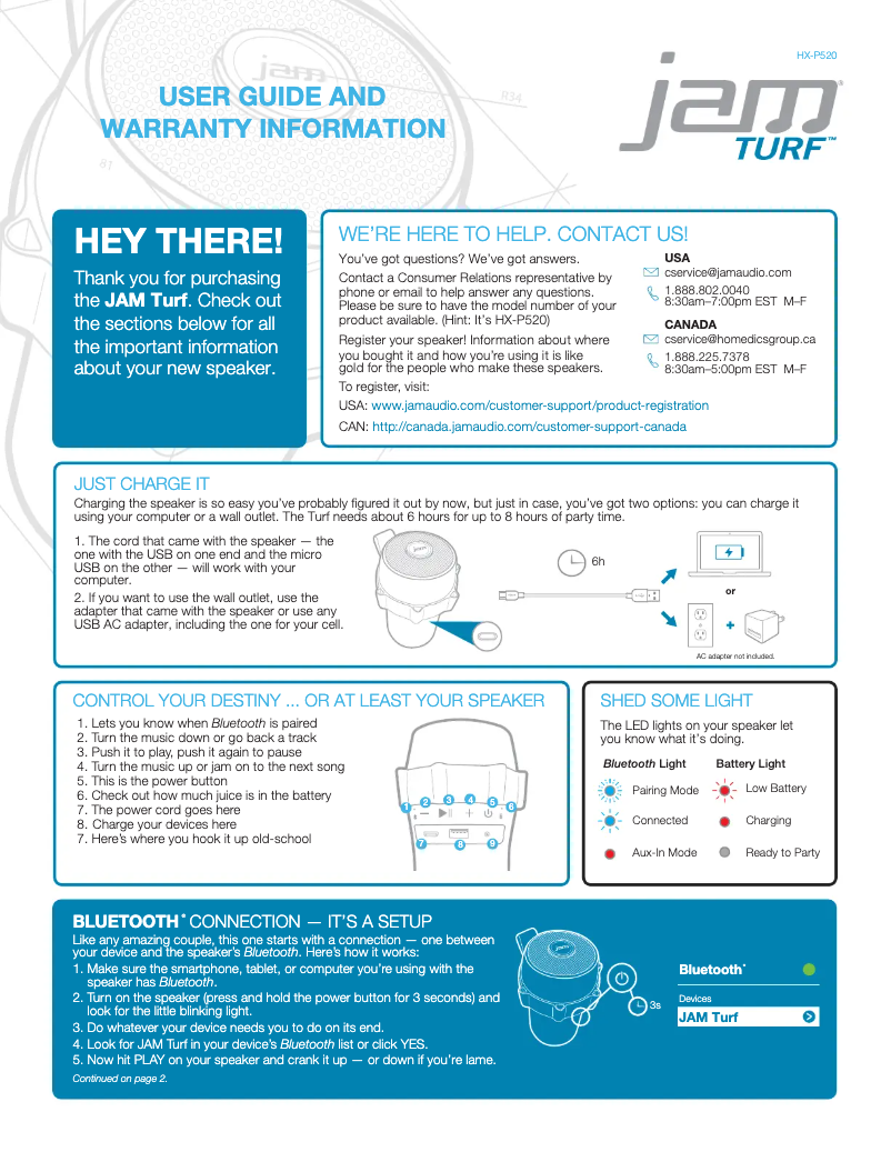 Page 1 de la notice Manuel utilisateur Jam Turf HX-P520