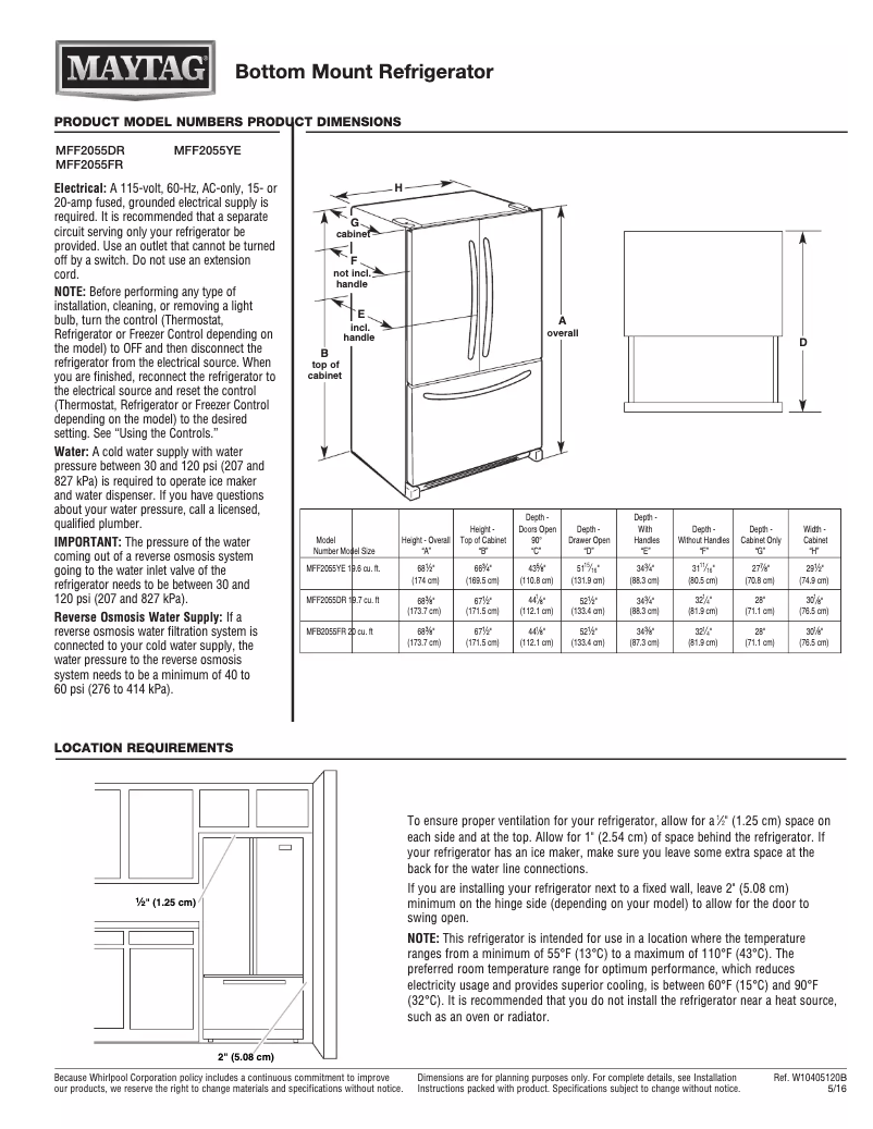Page 1 de la notice Manuel utilisateur Maytag MFF2055FR