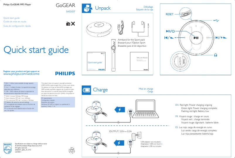 Page 1 de la notice Guide de démarrage rapide Philips GoGear SA5DOT