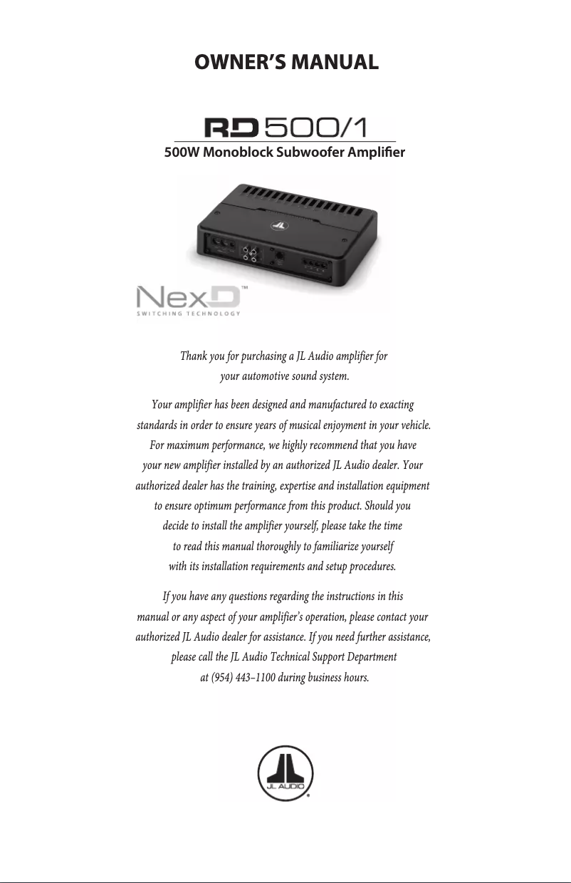 Page n°1 - Manuel utilisateur JL Audio RD500/1