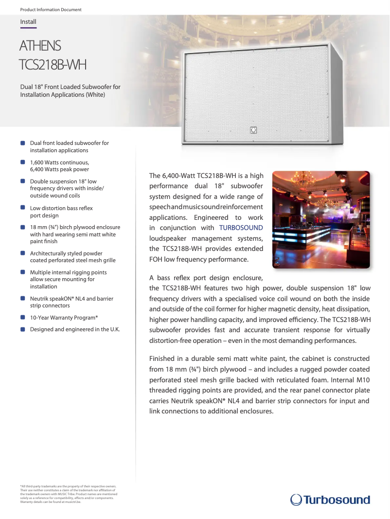 Page n°1 - Fiche technique Turbosound TCS218B