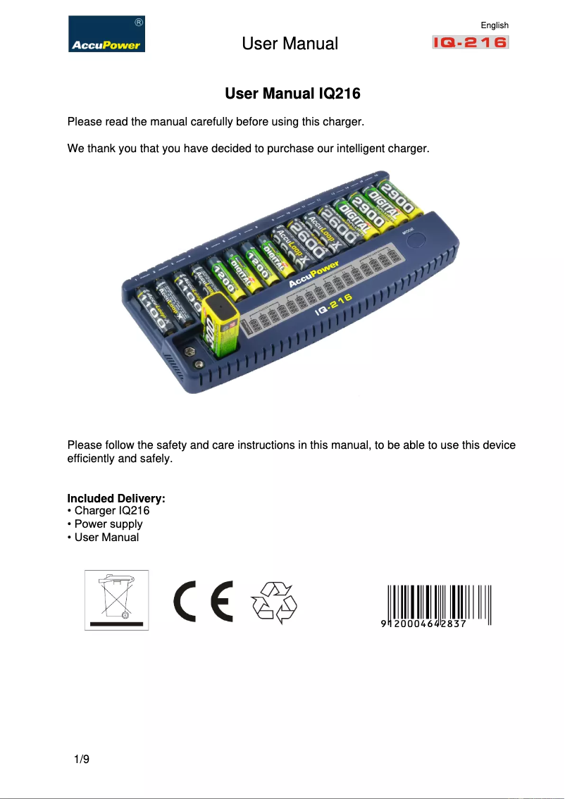 Image de la première page du manuel de l'appareil IQ216