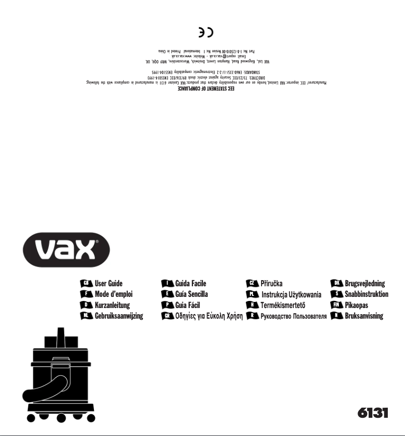 Page 1 de la notice Manuel utilisateur Vax 8131