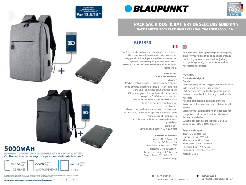 Page 1 de la notice Manuel utilisateur Blaupunkt BLP1350
