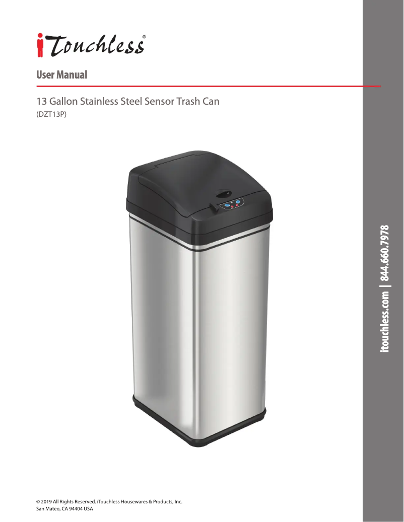 Page n°1 - Manuel utilisateur iTouchless DZT13PL